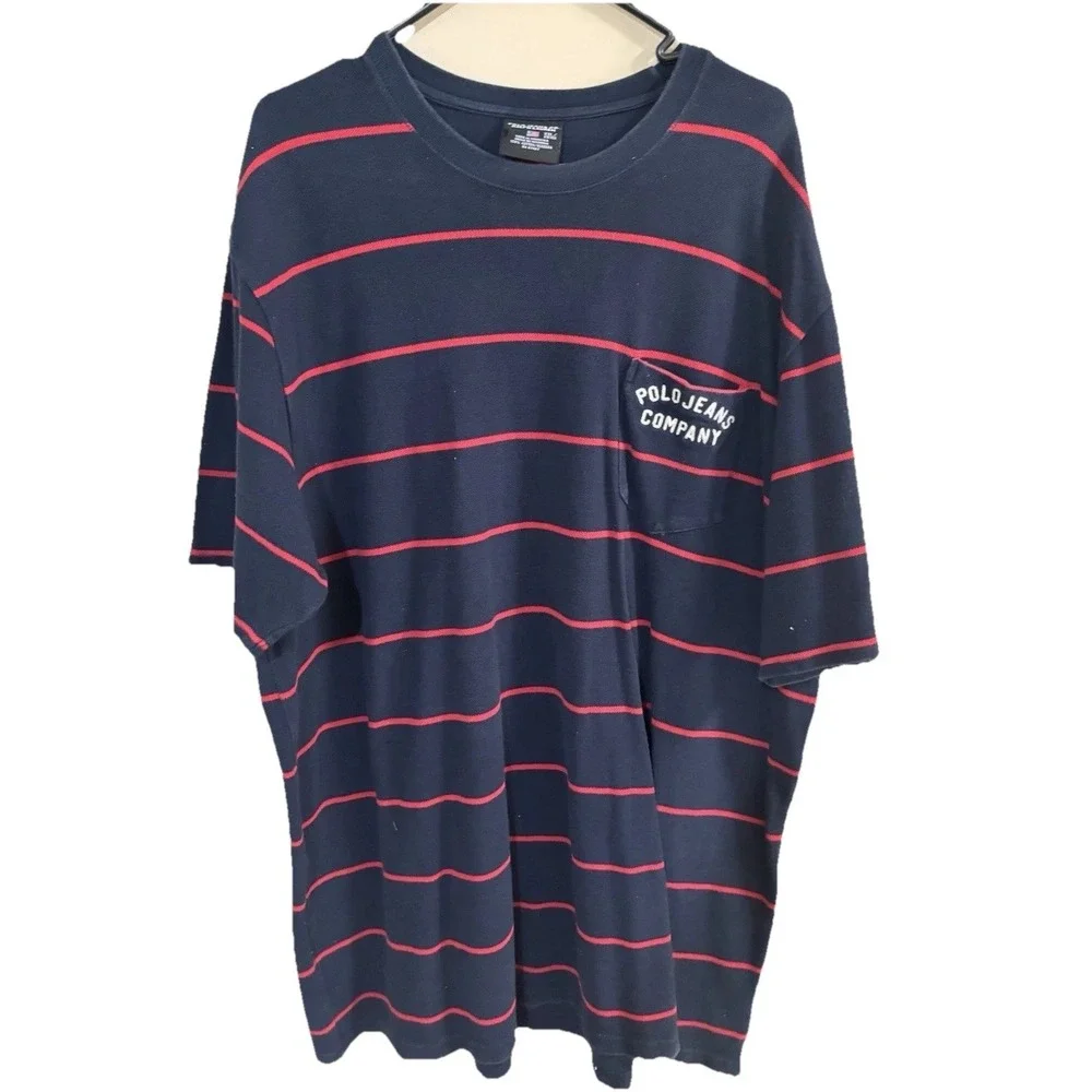 Men's Vintage 90's Polo Jeans Ralph Lauren Short Sleeve Pocket Striped Shirt 2XL